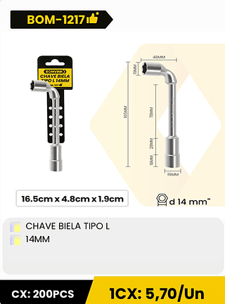 CHAVE BIELA TIPO L 14MM CX: 200PCS 1CX: 5,70/Un