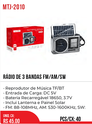 RÁDIO DE 3 BANDAS FM/AM/SW 40pç=45$