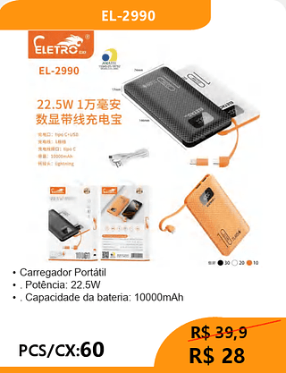 POWER BANK PCS/CX:60 R$28