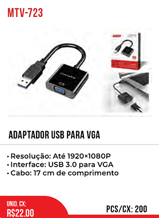 ADAPTADOR USB PARA VGA 200pç=22$