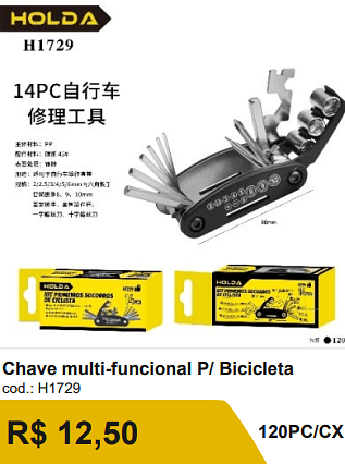 Chave multi-funcional P/ Bicicleta R$ 11.25 120PC/CX