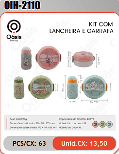 KIT COM LANCHEIRA E GARRAFA PCS/CX:63 Unid.CX: 13,50