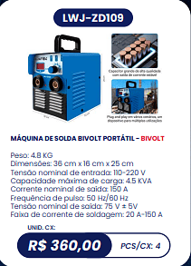 MÁQUINA DE SOLDA BIVOLT PORTÁTIL - BIVOLT UNID. CX: R$ 360,00 PCS/CX: 4