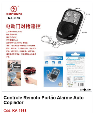Controle Remoto Portão Alarme Auto Copiador R$ 7,2 PCS/cx: 300