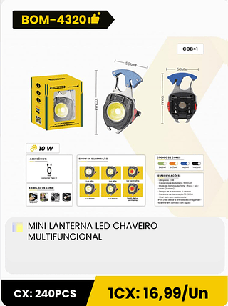 MINI LANTERNA LED CHAVEIRO MULTIFUNCIONAL CX: 240PCS 1CX: 16,99/Un