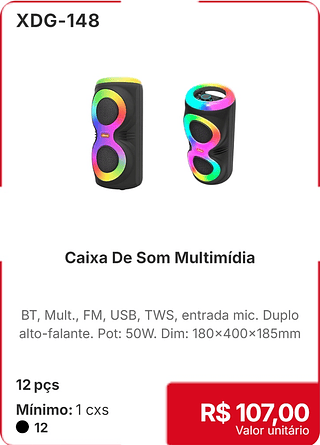 Caixa De Som Multimídia 12 pçs R$ 107,00
