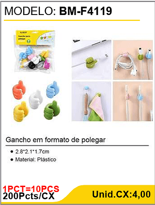 Gancho em formato de polegar 200Pcts/CX Unid.CX:4,00