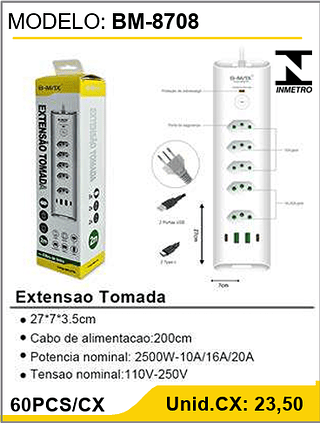 Extensao Tomada 60PCS/CX Unid.CX: 23,50