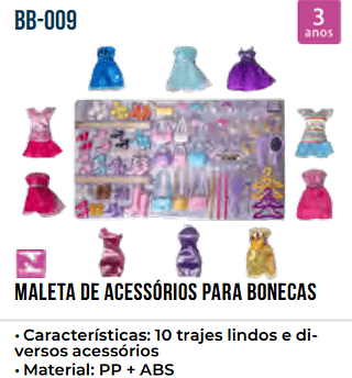MALETA DE ACESSORIOS PARA BONECAS UNID.CX: PCS/CX:12 RS 65.00
