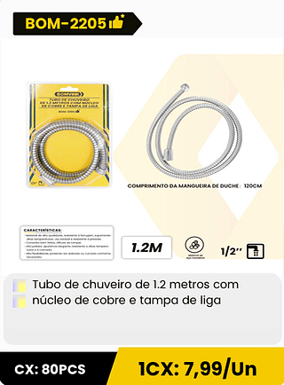 Tubo de chuveiro de 1.2 metros com núcleo de cobre e tampa de liga CX: 80PCS ICX: 7,99/Un
