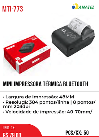 Mini Impressora Térmica Bluetooth 50pç=79$