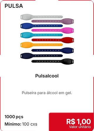 Pulsalcool 1000 pçs R$ 1,00