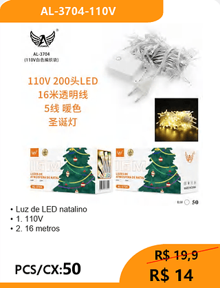 Luz de LED natalino PCS/CX:50 R$ 14