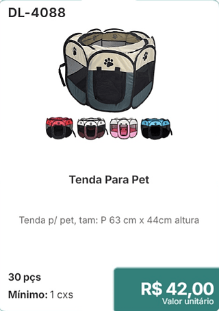 Tenda Para Pet 30 pçs R$ 42,00