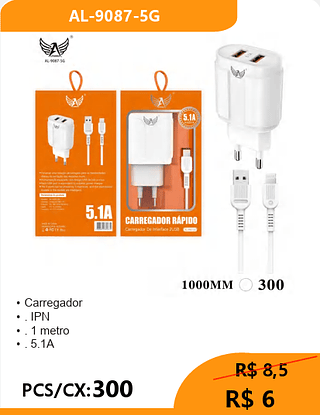 CARREGADOR LIGHTNING PCS/CX:300 R$ 6