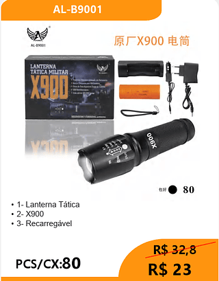 Lanterna Tática X900 PCS/CX:80 R$ 23