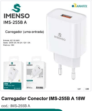 Carregador Conector 18W 100PC/CX R$9,9