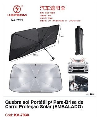 Quebra sol Portátil p/ Para-Brisa de Carro Proteção Solar R$ 16,2 PCS/CX: 50