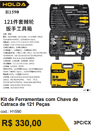 Kit de Ferramentas com Chave de Catraca de 121 Peças R$297.00 3PC/CX