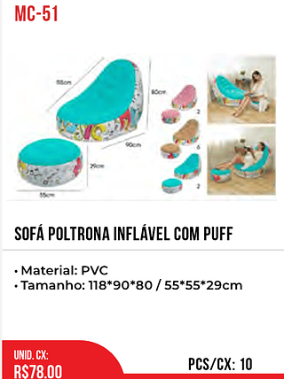 Sofá Poltrona Inflável Com Puff 10PÇ=78$