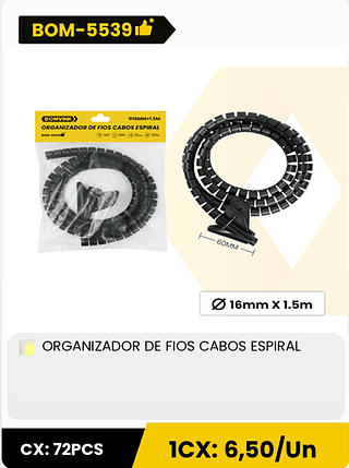 ORGANIZADOR DE FIOS CABOS ESPIRAL CX: 72PCS 1CX: 6,50/Un
