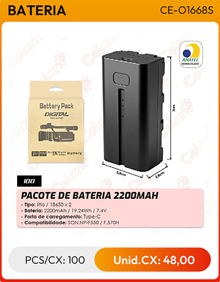 PACOTE DE BATERIA 2200MAH PCS/CX: 100 Unid.CX: 48,00