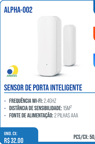 SENSOR DE PORTA INTELIGENTE UNID. CX: R$ 32.00 PCS/CX: 50