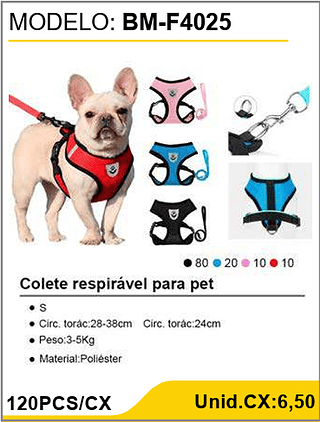 Colete respirável para pet 120PCS/CX Unid.CX:6,50