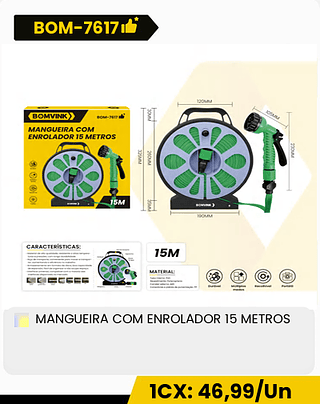 MANGUEIRA COM ENROLADOR 15 METROS CX: 12PCS 1CX: 46,99/Un