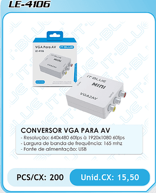 CONVERSOR VGA PARA AV PCS/CX: 200 Unid.CX: 15,50