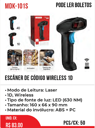 ESCÂNER DE CÓDIGO WIRELESS 1d 50pç=83$