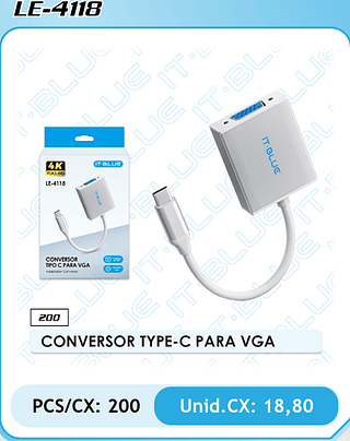 CONVERSOR TYPE-C PARA VGA PCS/CX: 200 Unid.CX: 18,80