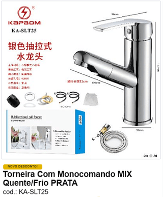 Torneira Com Monocomando MIX Quente/Frio PRATA R$ 43,2 PC/CX:30