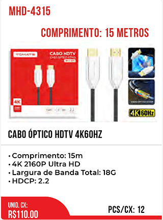 Cabo Óptico HDTV 4k60hz 12pç=110$