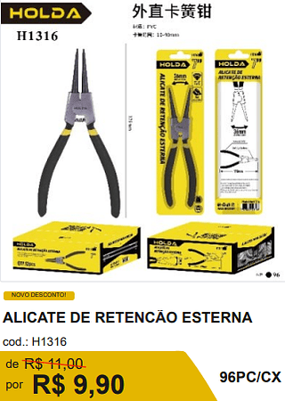 ALICATE DE RETENCÃO ESTERNA por R$ 8.91 96PC/CX