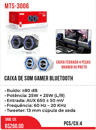 CAIXA DE SOM GAMER BLUETOOTH 4pç=260$