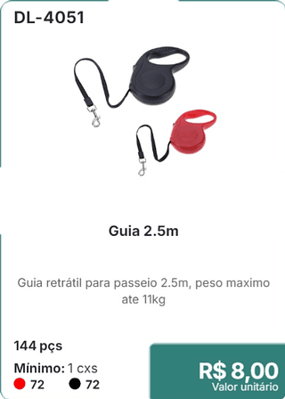 Guia 2.5m 144 pçs R$ 8,00