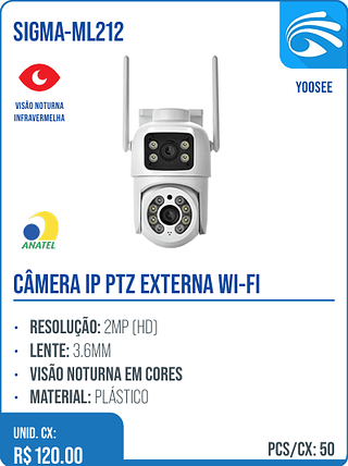 CÂMERA IP PTZ EXTERNA WI-FI UNID. CX: R$ 120.00 PCS/CX: 50