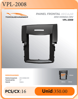 PAINEL FRONTAL VEICULAR 2012 HONDA CRV PCS/CX:16 Unid:350.00