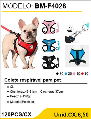 Colete respirável para pet 120PCS/CX Unid.CX:6,50