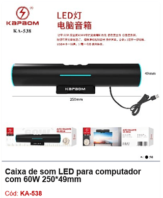 Caixa de som LED para computador com 60W R$49,5 PCS/CX:50