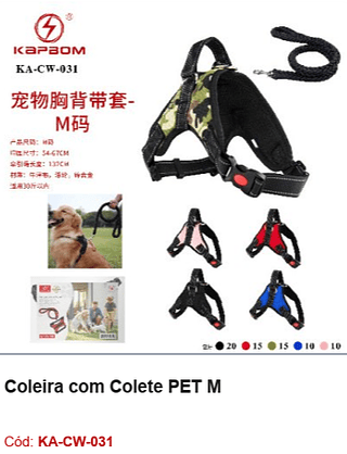Coleira com Colete PET M R$ 25,2 PCS/CX: 70