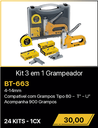 Kit 3 em 1 Grampeador 24KITS R$30,00
