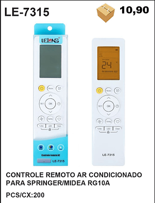 CONTROLE REMOTO AR CONDICIONADO PARA SPRINGER/MIDEA RG10A 200PÇ=10,9$