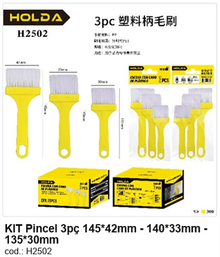 KIT Pincel 3pç 145*42mm - 140*33mm 135*30mm R$ 1,98 PC/CX:300