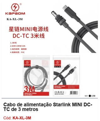 Cabo de alimentação Starlink MINI DCTC de 3 metros R$ 20,7 PCS/CX:150