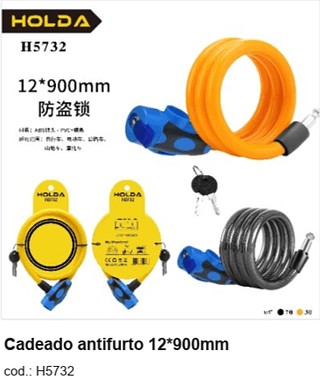 Cadeado antifurto 12*900mm R$ 10,8 PC/CX:100