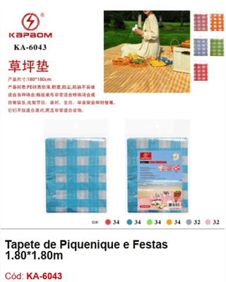Tapete de Piquenique e Festas 1.80*1.80m R$ 7,65 PCS/Cx: 200