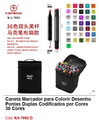 Caneta Marcador para Colorir Desenho Pontas Duplas Codificados por Cores 36 Cores R$ 10,8 PCS/CX:36