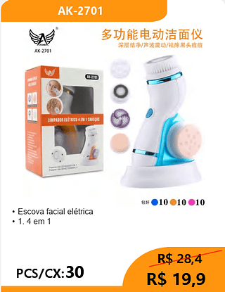 Escova facial elétrica PCS/CX:30 R$ 19,9